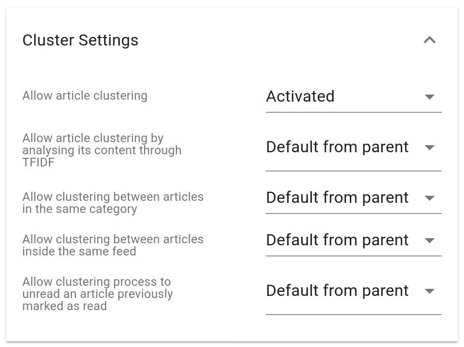 Screenshot of the article grouping options