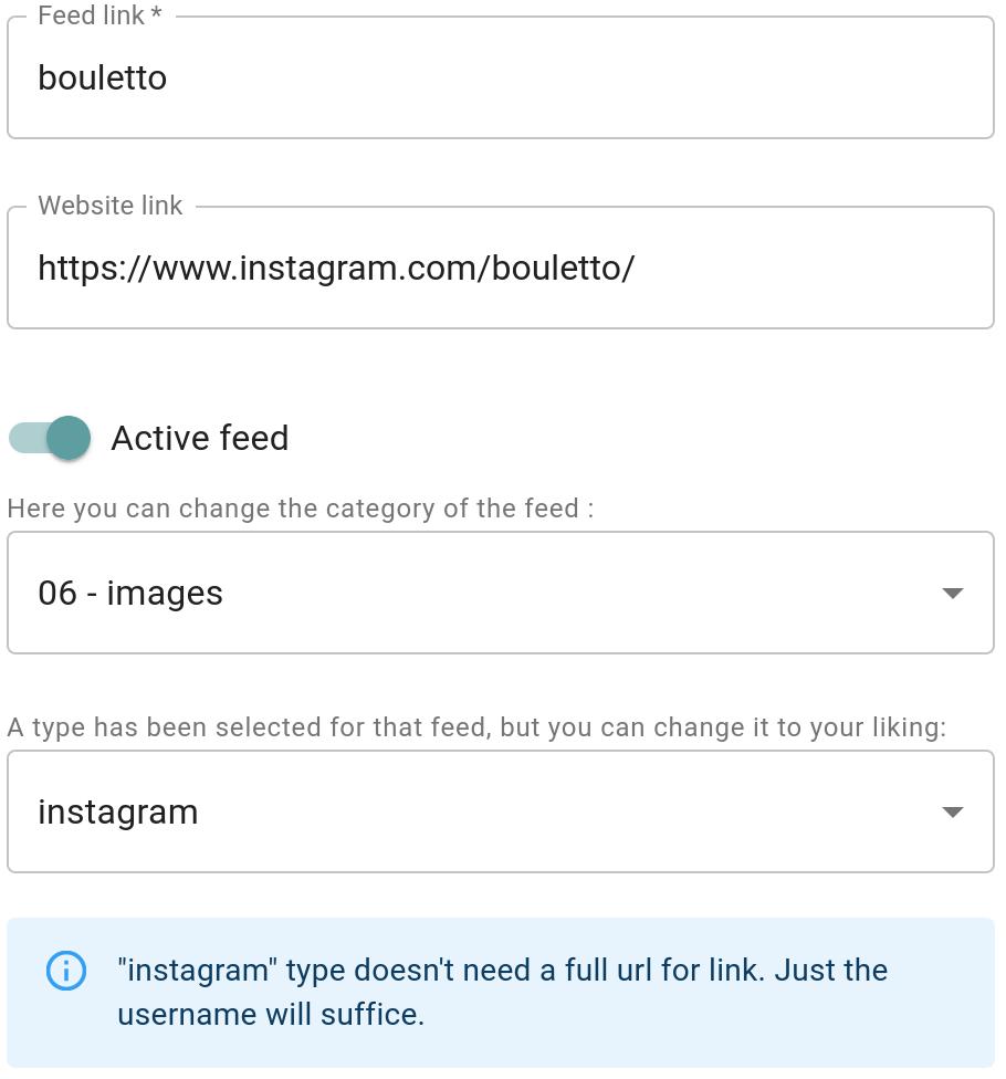 Capture d'écran d'un flux instagram via RSS-Bridge